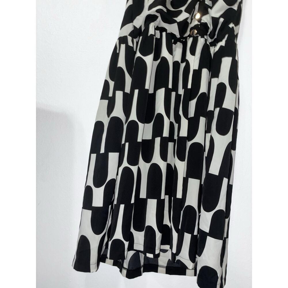 AX Paris Dress 14 Abstract Black Off White Large Slit Front Button Up - Picture 5 of 12